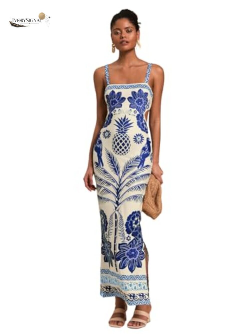 Floerns Women's Sleeveless Tropical Print Maxi Dress Tie Back